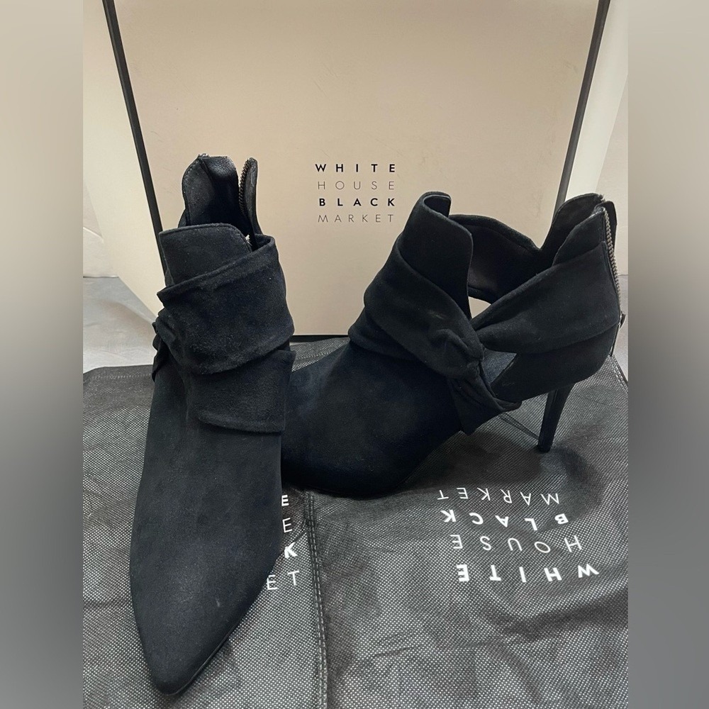 White House Black Market Chloe‎ Shootie Women 10 Black  Suede Twist Heel